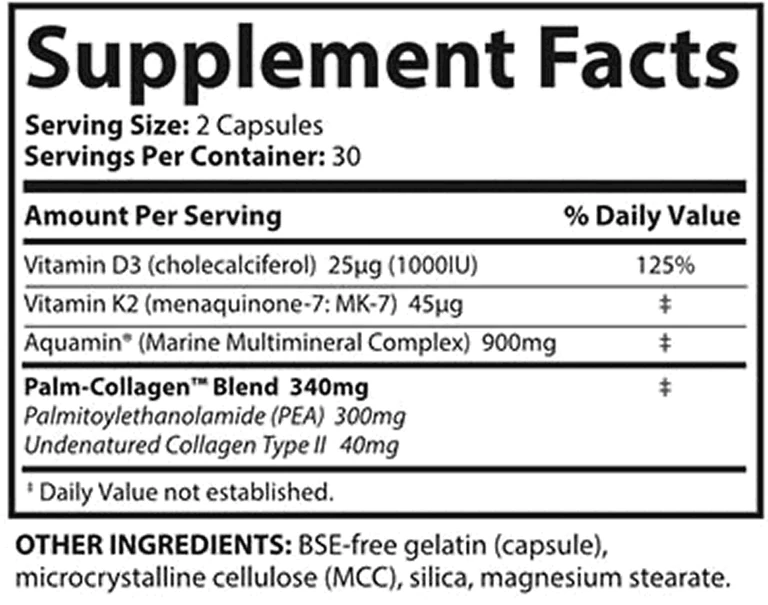 OsteoShield Supplement Facts: amounts per two capsules